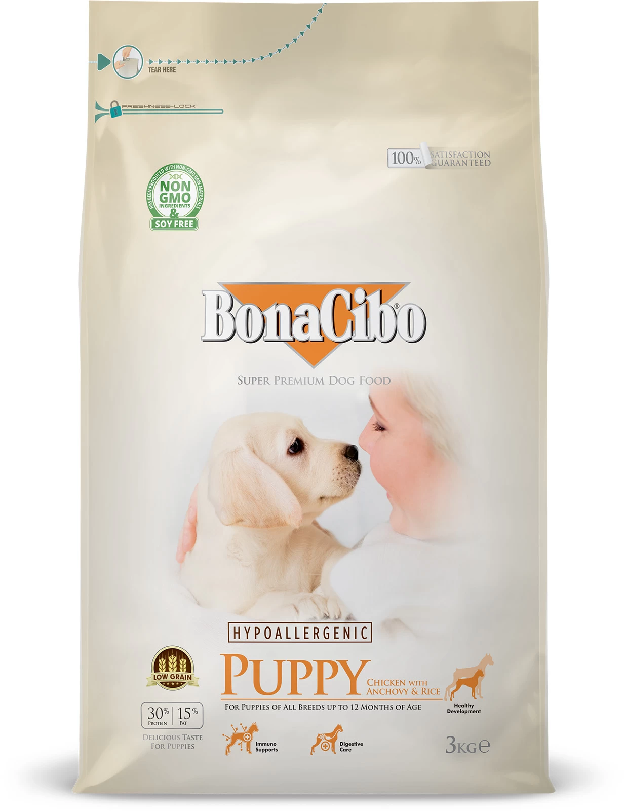 BonaCibo s/b suņiem Puppy Chicken&Rice,Anchovy 15.0