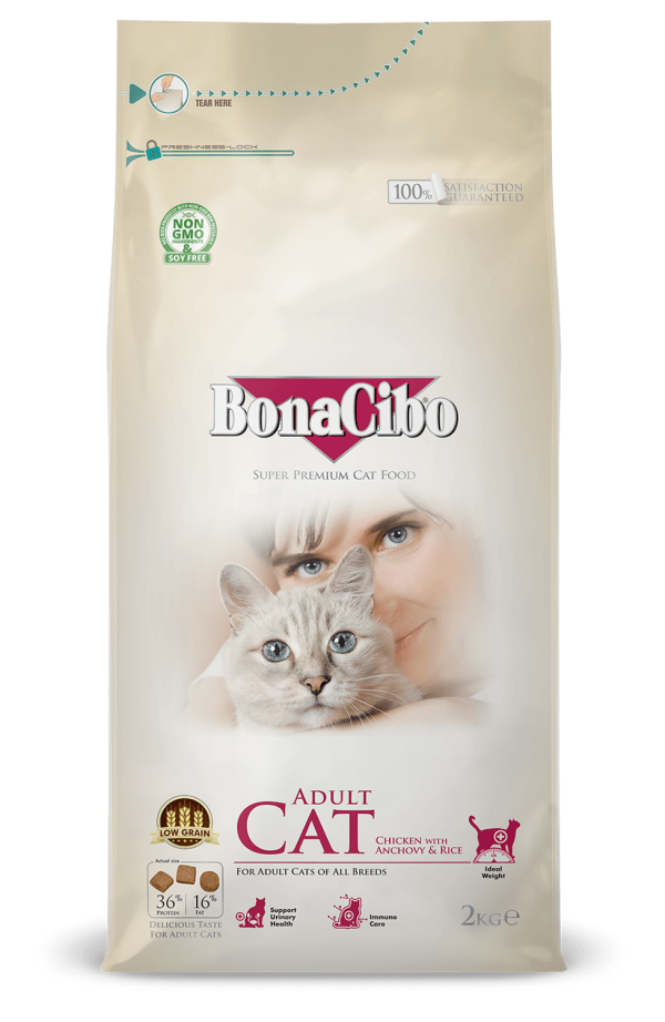 BonaCibo s/b kaķiem Adult Chicken&Rice,Anchovy  2.0