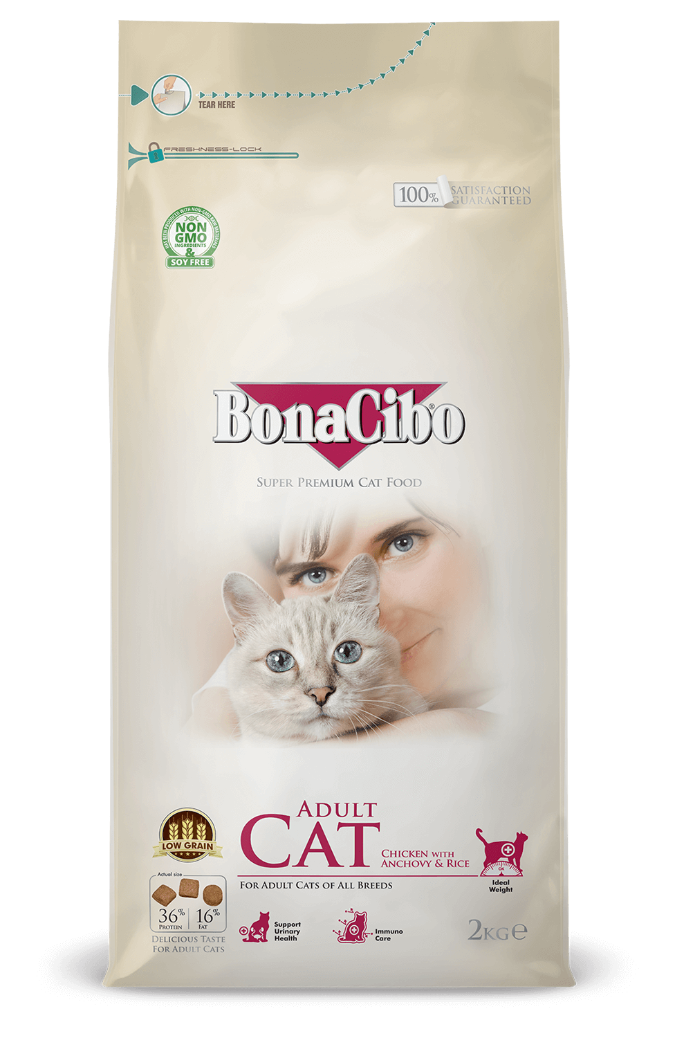 BonaCibo s/b kaķiem Adult Chicken&Rice,Anchovy  2.0