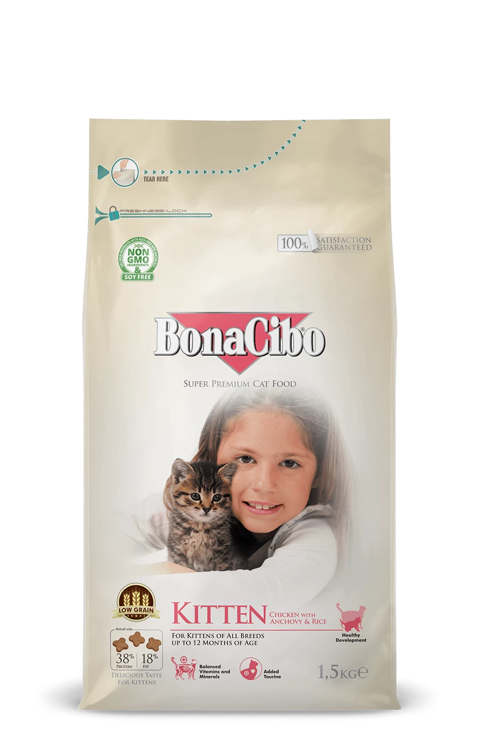 BonaCibo s/b kaķēniiem Kitten Chicken&Rice,Anchovy 1.5