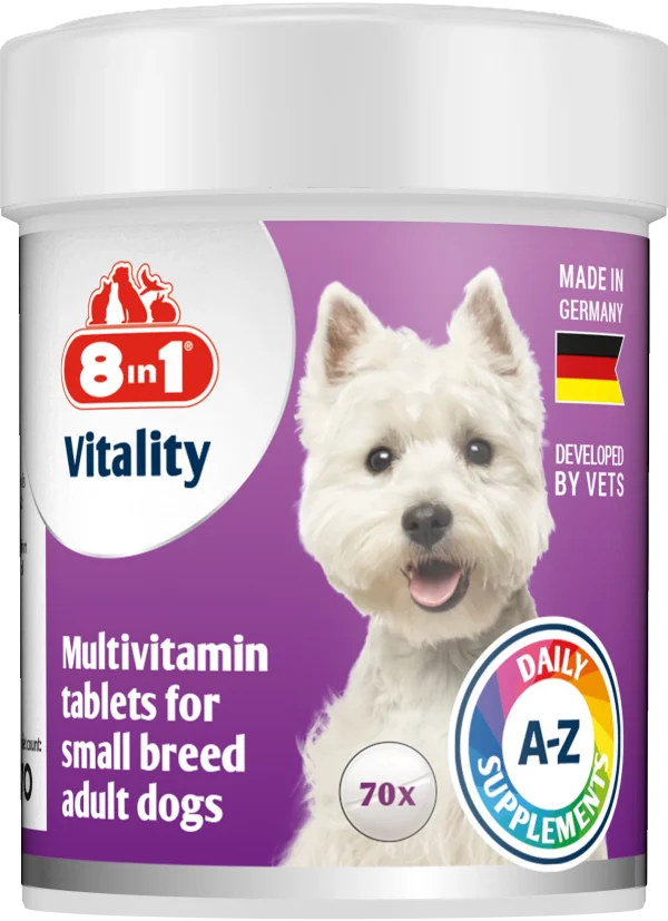 8in1 Vitality MultiVitamin tabletes mazu šķirņu suņ. 70tb