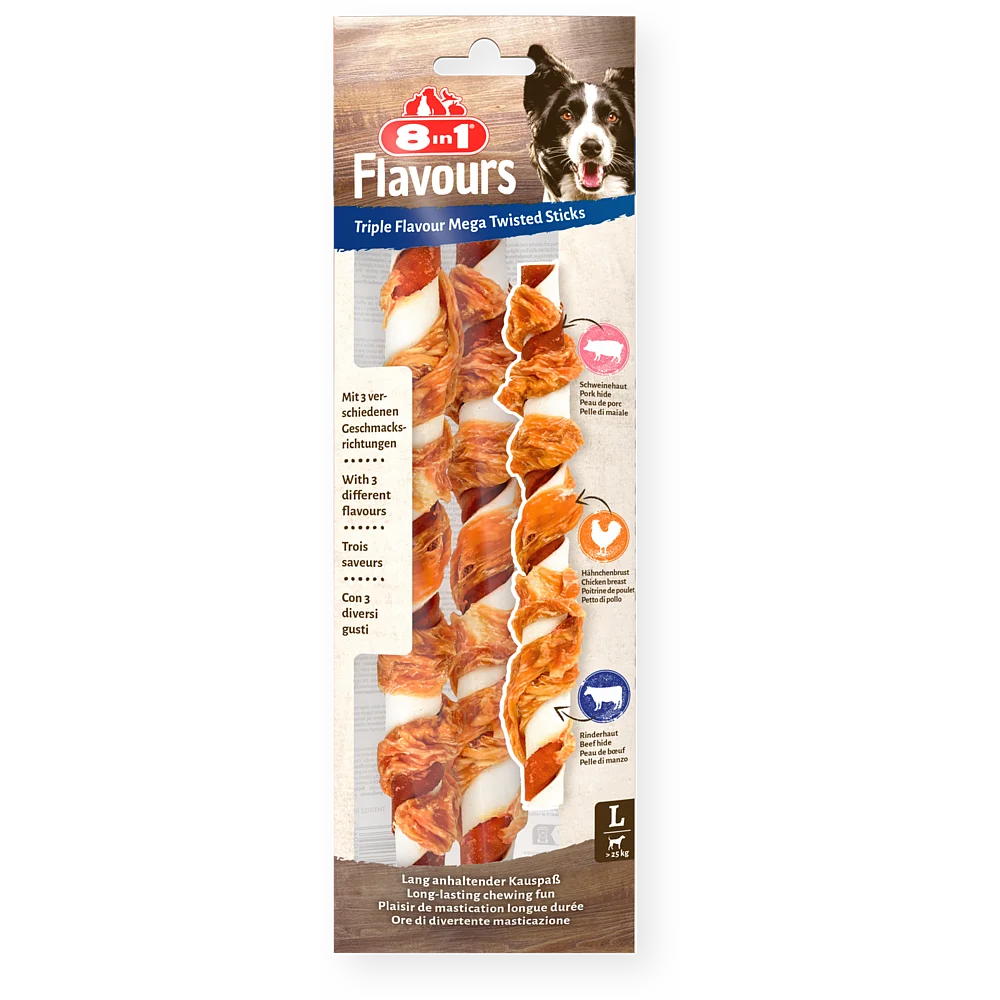 8in1 Gard/suņiem "Triple Flavour MegaTwistedSicks"140g